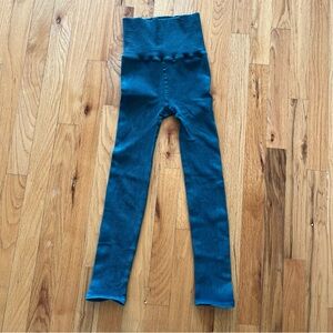 Free People Ribbed High-Waist Leggings in Teal Blue